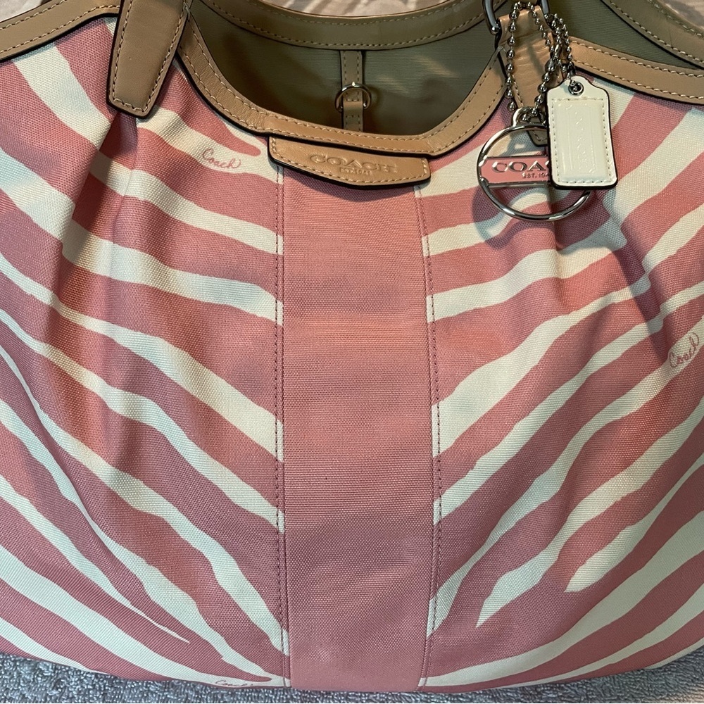 Coach Devin Pink tulle zebra stripe bag